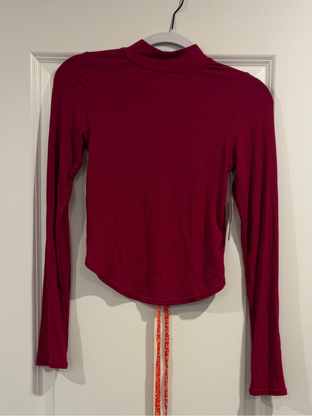 Women's Long-Sleeve Ribbed Mock Neck Top - Berry